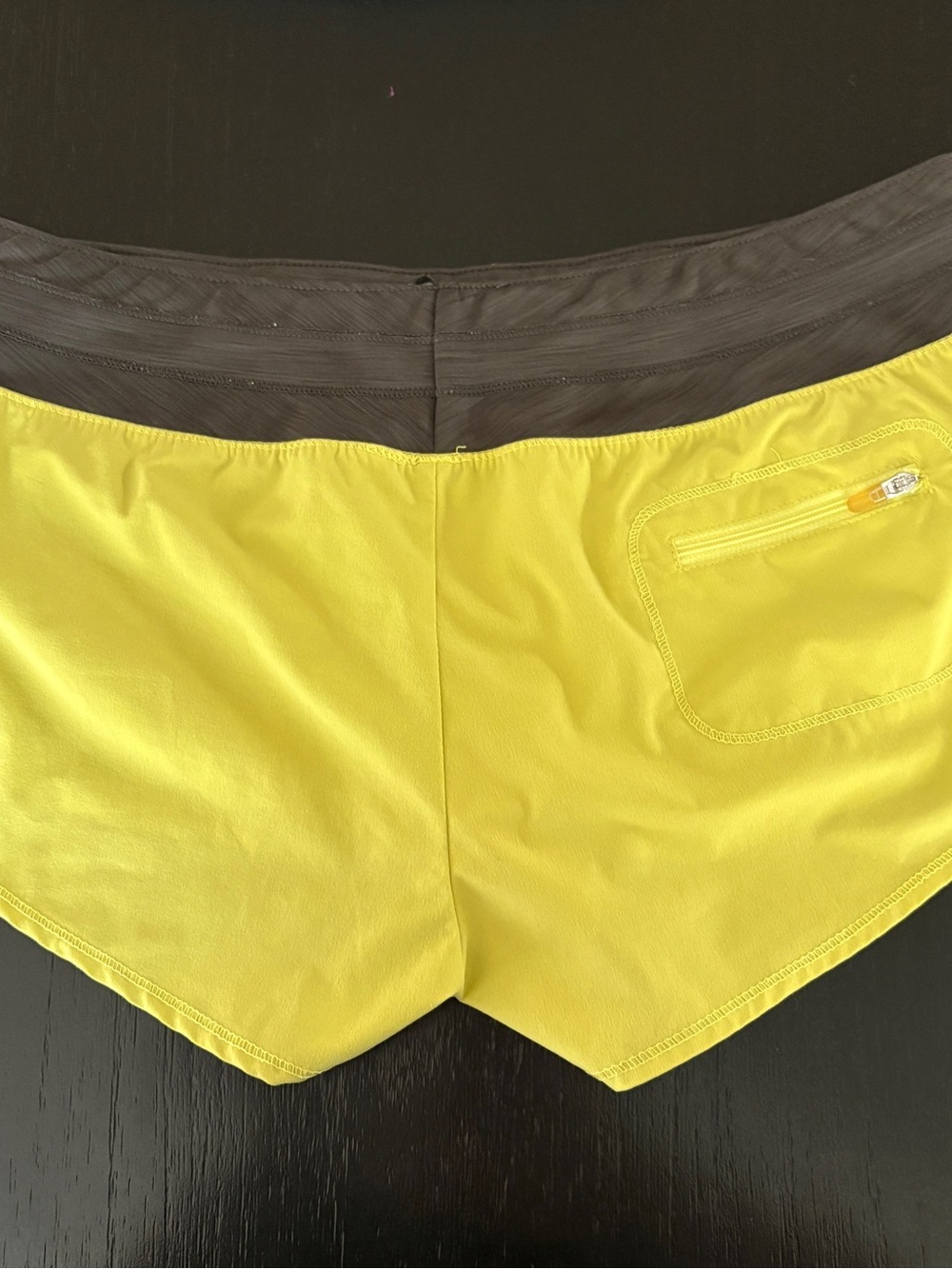 oiselle Yellow Athletic Running Shorts with Charcoal Waistband